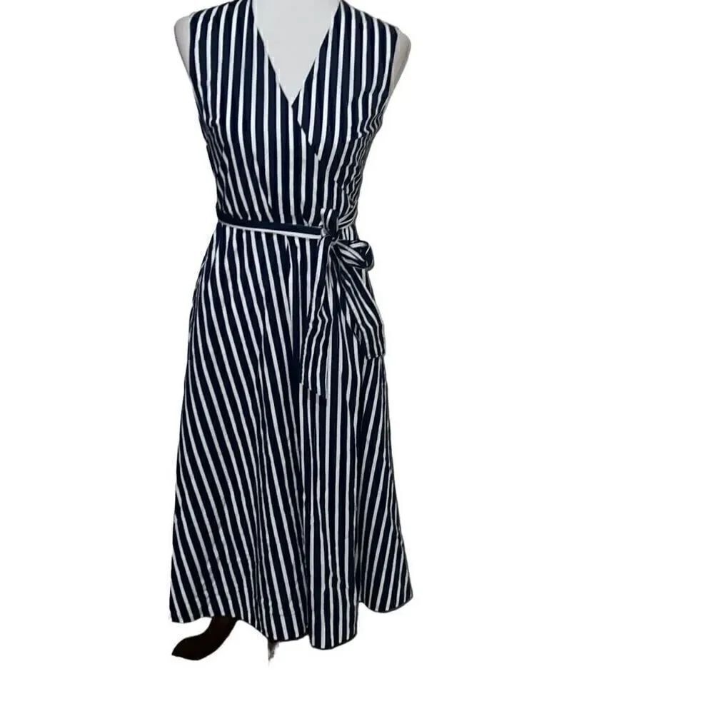 Draper James Miranda Wrap Stretch Dress Navy White Stripes Midi Sleeveless